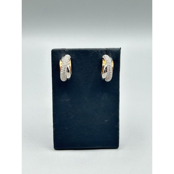Vintage Swarovski Signed Swan Hoops Earrings Clear Crystals Silver & Gold Plated - Picture 2 of 7